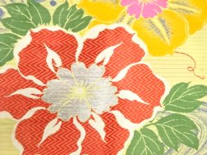 アンティーク　絽　荒波に花模様織り出し名古屋帯